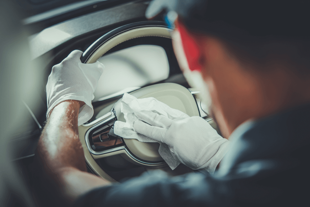 Apply Leather Cleaner on Steering Wheel